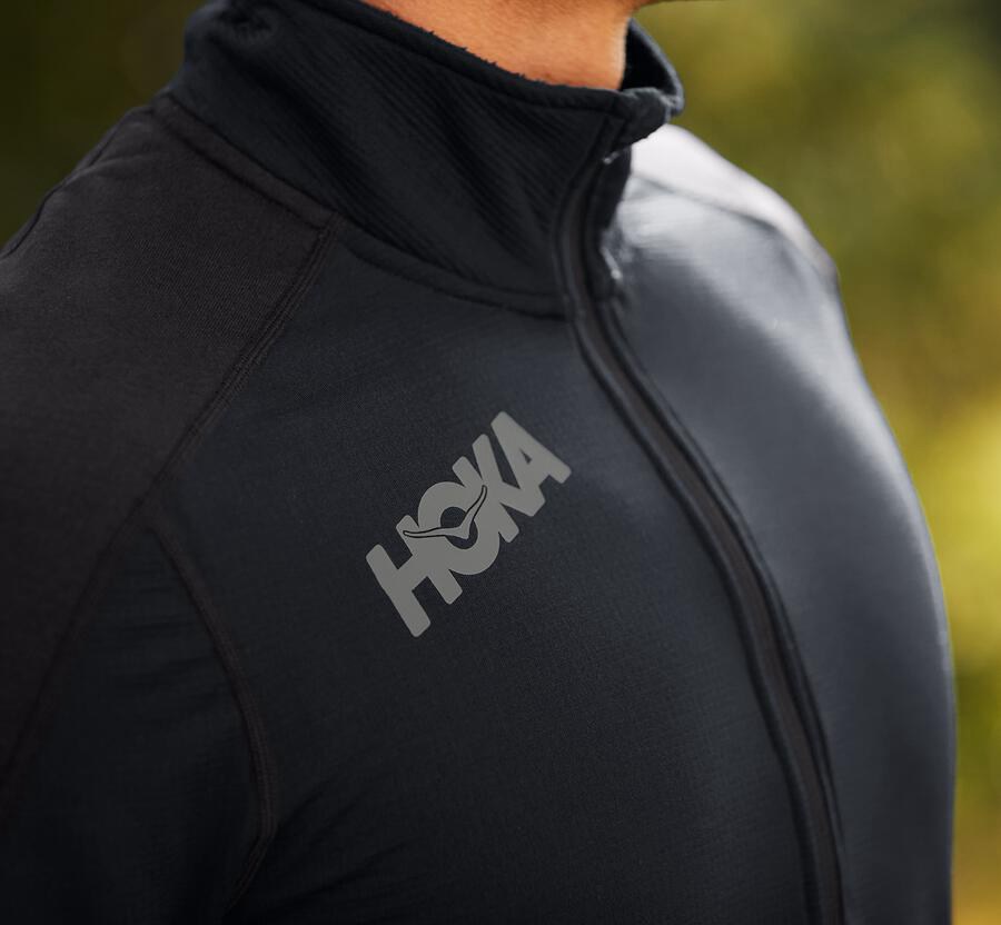 Hoka One One Top Herre - 1/2 Zip Midlayer - Sort - 379526TLF